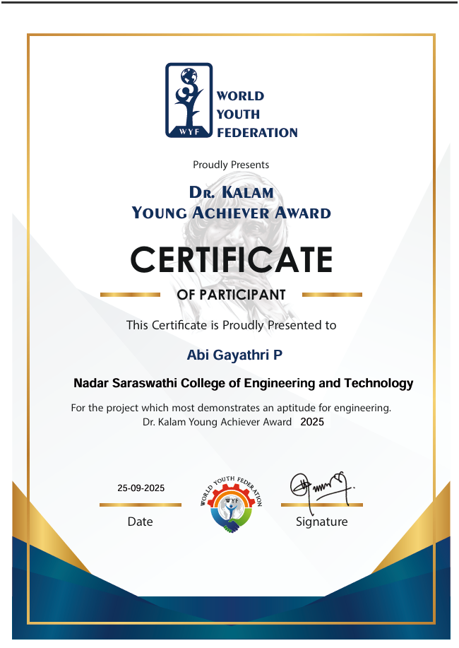 Dr. Kalam Award Certificate